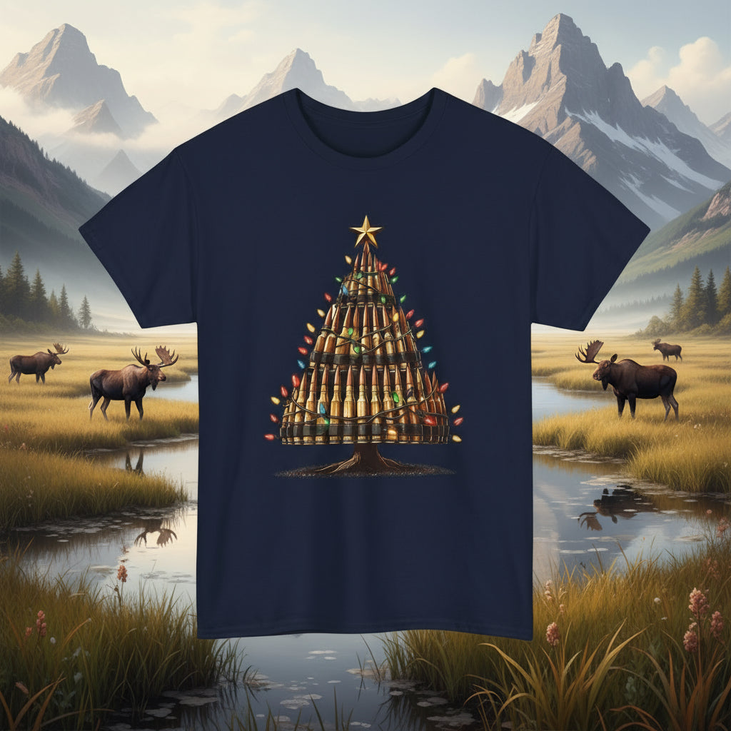 Navy | Unisex | Bullet Christmas Tree T-Shirt | Hunting & Holiday Humor Tee