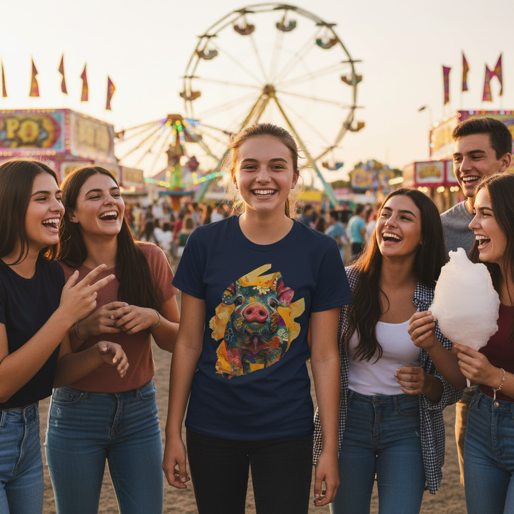 Navy | Unisex | Lifestyle | Hello Piggy T-Shirt - Vibrant Farm Animal Graphic Tee