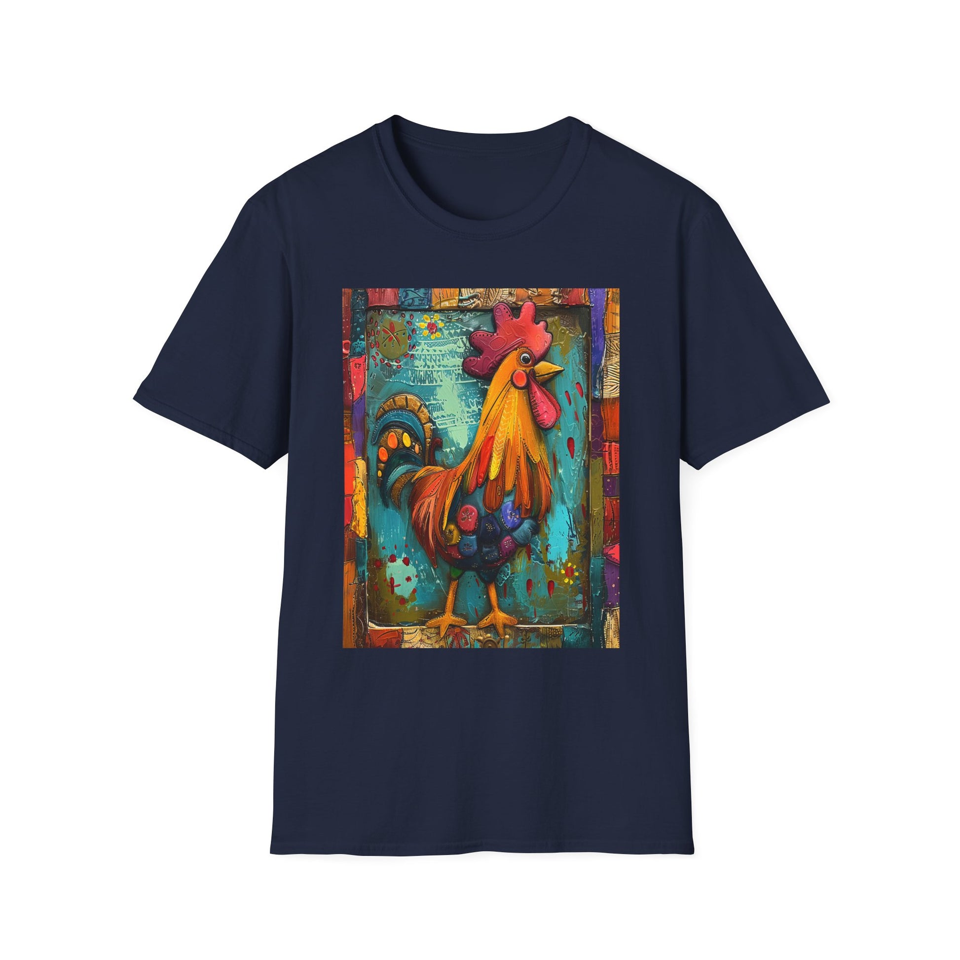 Navy | Unisex | Rooster Farmhouse T-Shirt - Colorful Rustic Rooster Art Tee