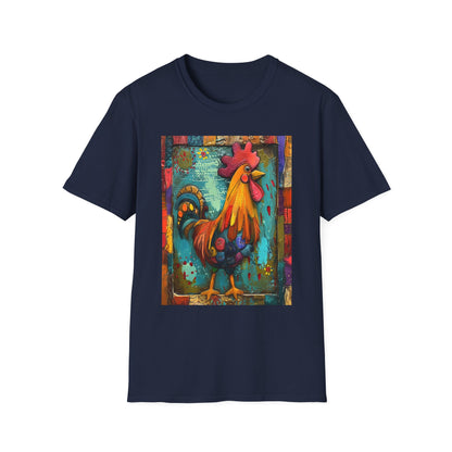 Navy | Unisex | Rooster Farmhouse T-Shirt - Colorful Rustic Rooster Art Tee
