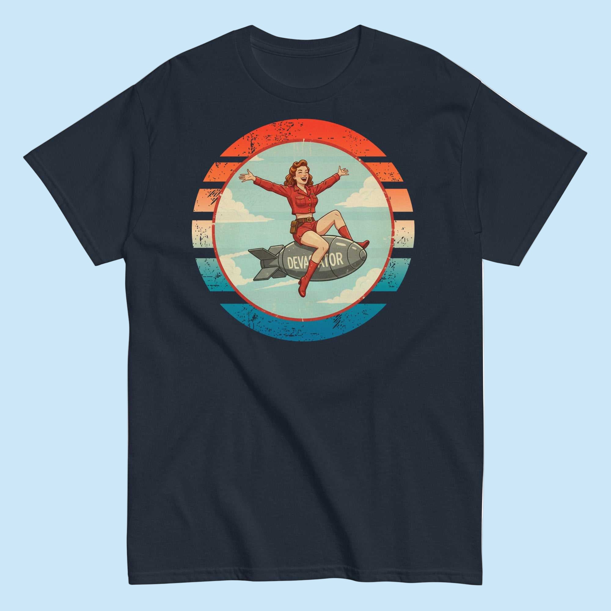 Navy | Unisex | The Devastator T-Shirt | WWII Iconic Bomber Nose Art