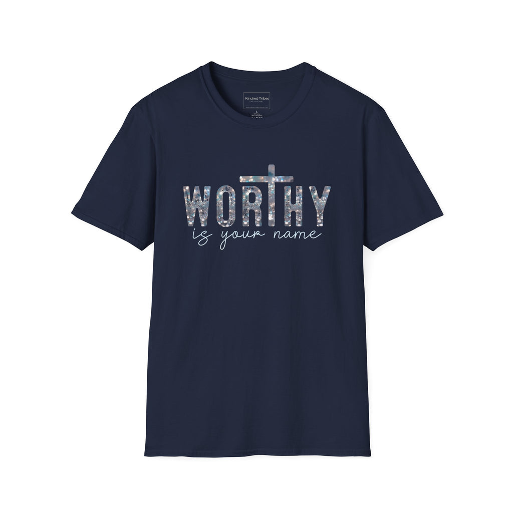 Navy | Unisex | Worthy Is Your Name T-Shirt - Christian Faith Cross Inspirational Tee