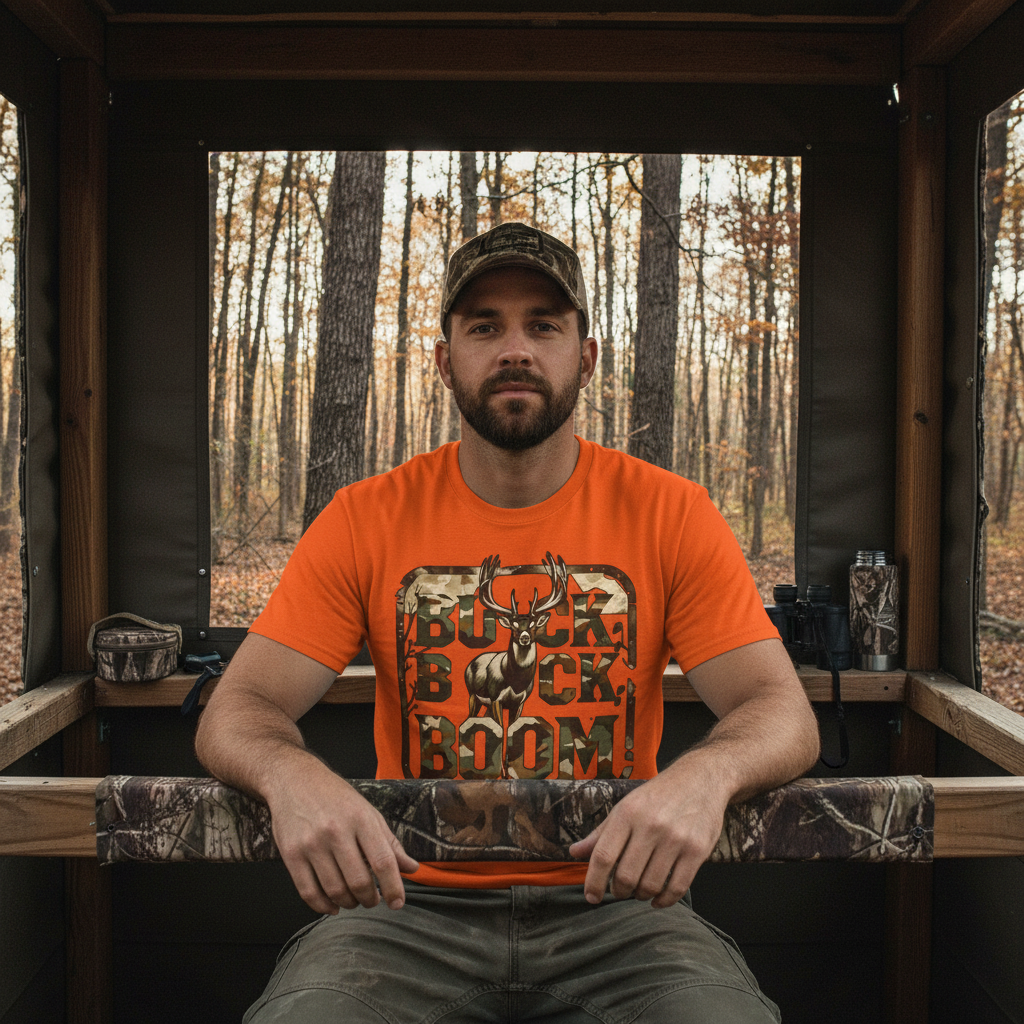 Orange | Unisex | Lifestyle | Buck Buck Boom! Camo Deer Hunting T-Shirt | Gift for Hunter