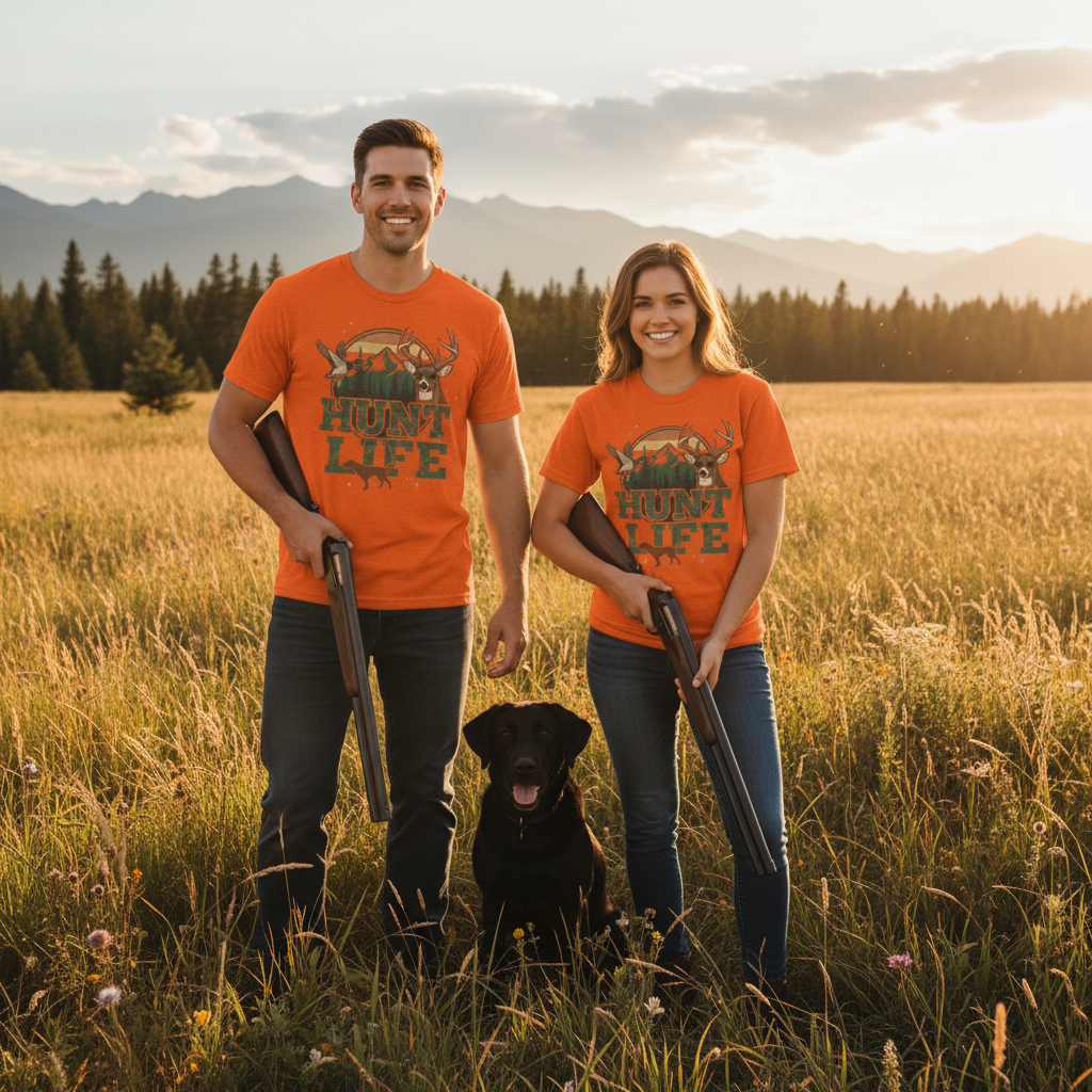 Orange | Unisex | Lifestyle | Hunt Life T-Shirt — Rustic Deer, Duck & Hunting Graphic Tee | Gift for Hunters