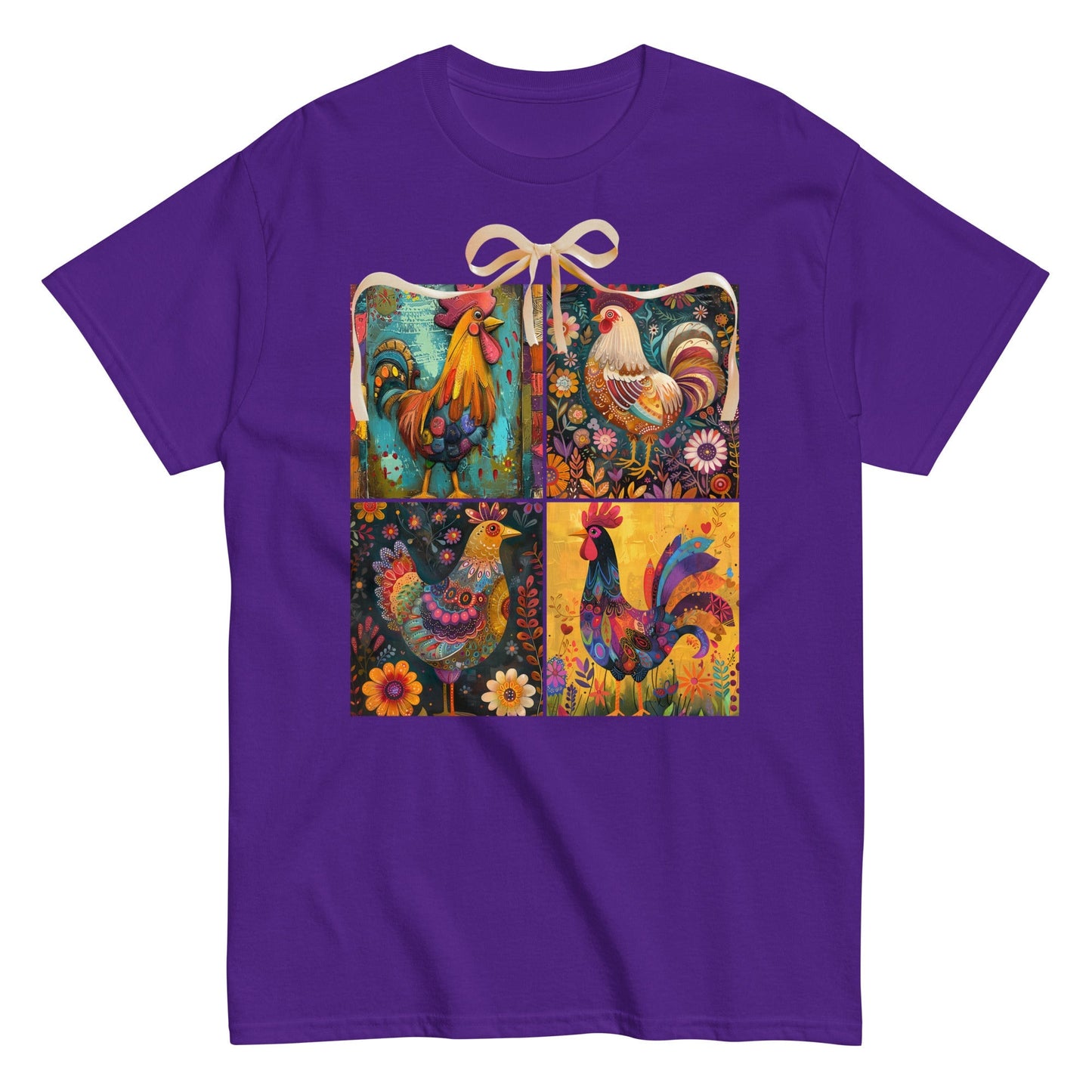 Purple | Unisex | Rooster Foursquare  T-Shirt - Farmhouse Art 