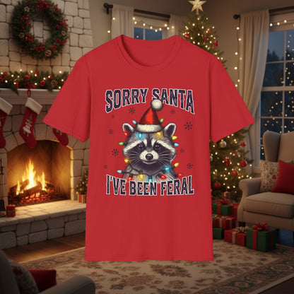 Red Sorry Santa Feral Raccoon T-Shirt - Funny Christmas Humor Tee