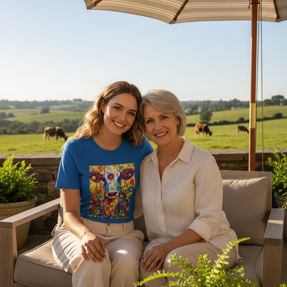 Royal | Unisex | Colorful Floral Cow T-Shirt - Vibrant Folk Art Farm Animal Tee