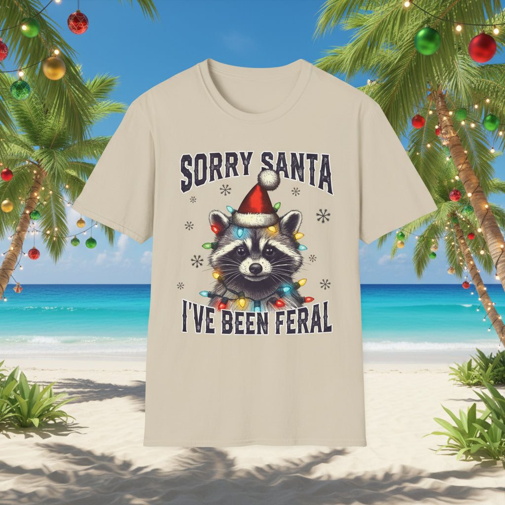 Sand Sorry Santa Feral Raccoon T-Shirt - Funny Christmas Humor Tee
