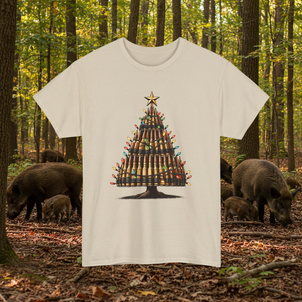 Sand | Unisex | Bullet Christmas Tree T-Shirt | Hunting & Holiday Humor Tee