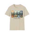 Sand | Unisex | Camping Mode T-Shirt-Scenic Tent & Campfire Nature 