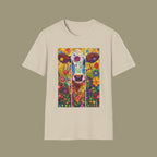 Sand | Unisex | Colorful Floral Cow T-Shirt - Vibrant Folk Art Farm Animal Tee
