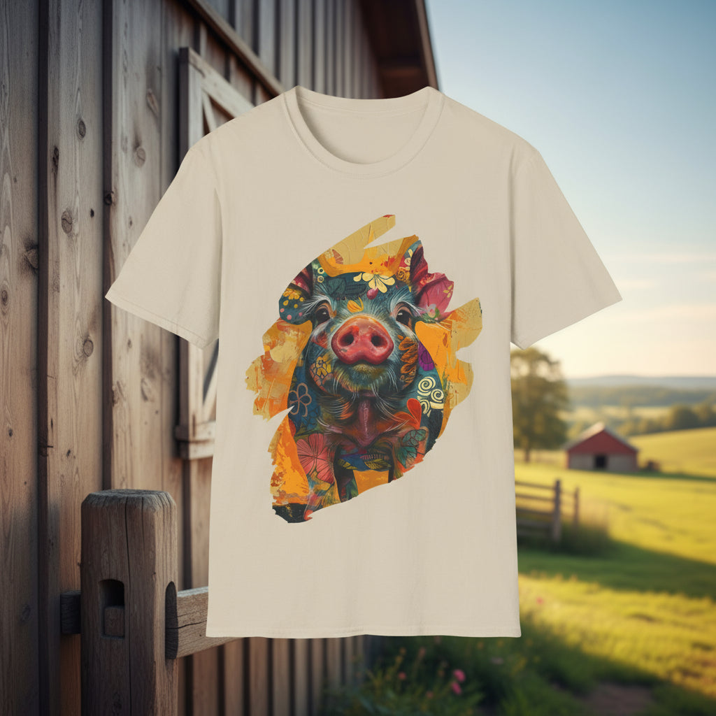 Sand | Unisex | Hello Piggy T-Shirt - Vibrant Farm Animal Graphic Tee