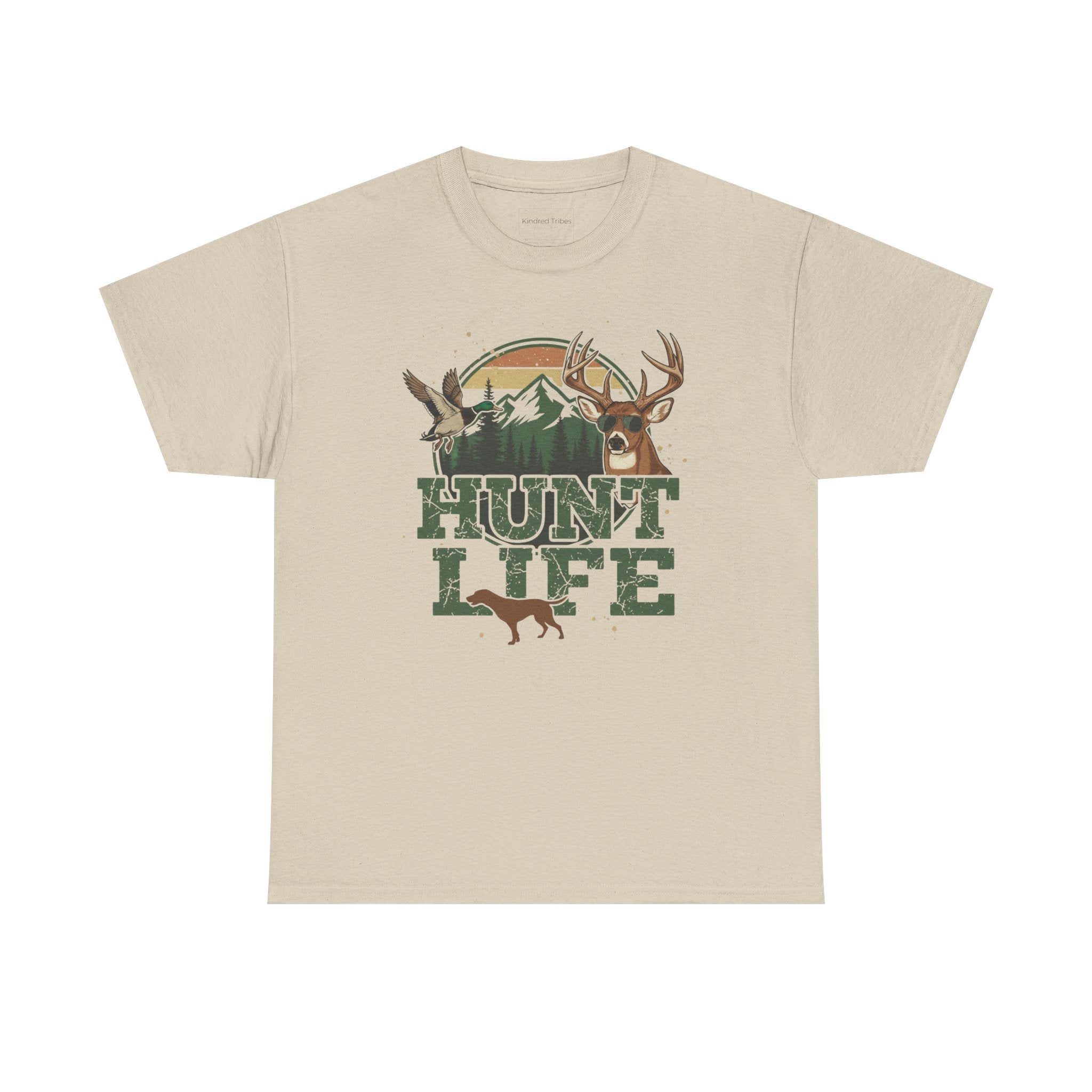Sand | Unisex | Hunt Life T-Shirt — Rustic Deer, Duck & Hunting Graphic Tee | Gift for Hunters