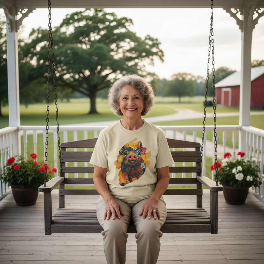 Sand | Unisex | Lifestyle | Hello Piggy T-Shirt- Vibrant Farm Animal Graphic Tee