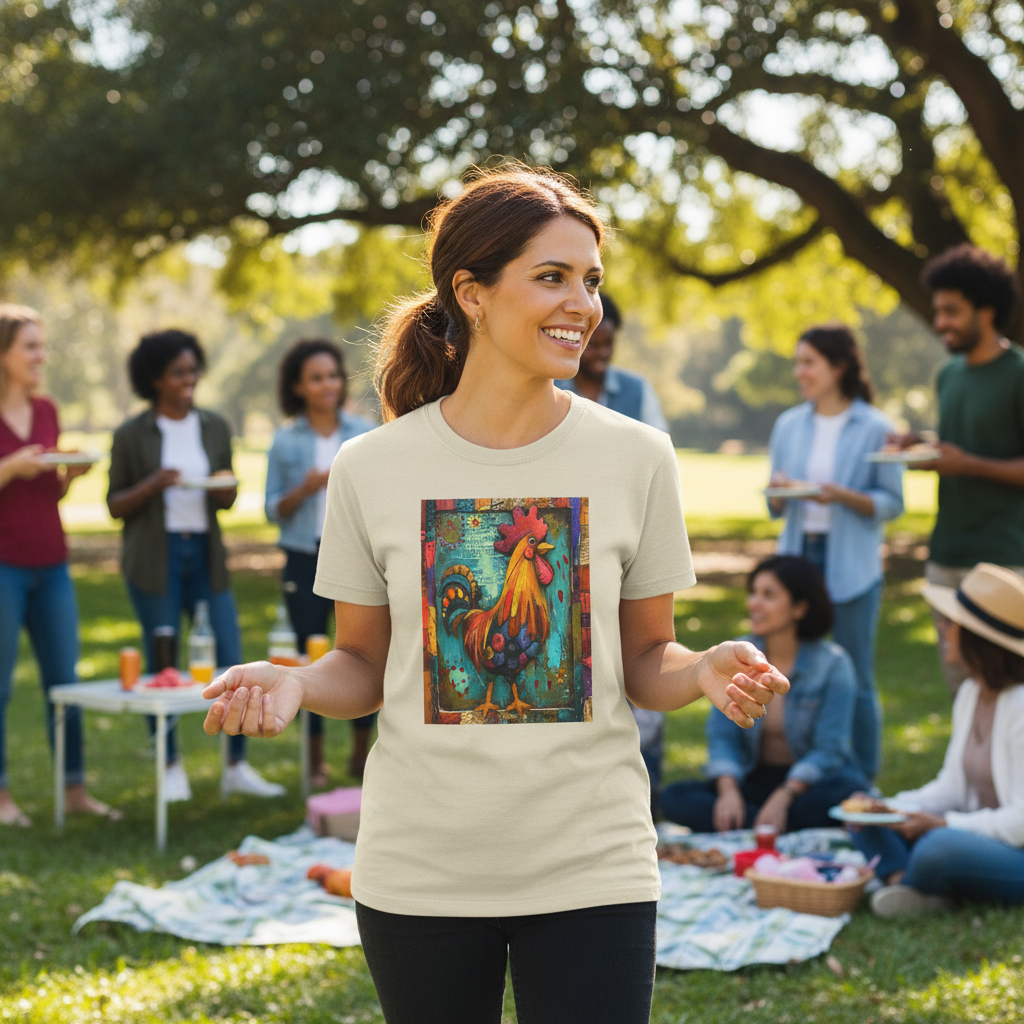 Sand | Unisex | Lifestyle | Rooster Farmhouse T-Shirt - Colorful Rustic Rooster Art Tee