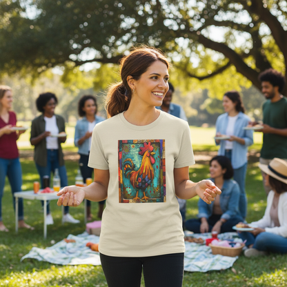 Sand | Unisex | Lifestyle | Rooster Farmhouse T-Shirt - Colorful Rustic Rooster Art Tee