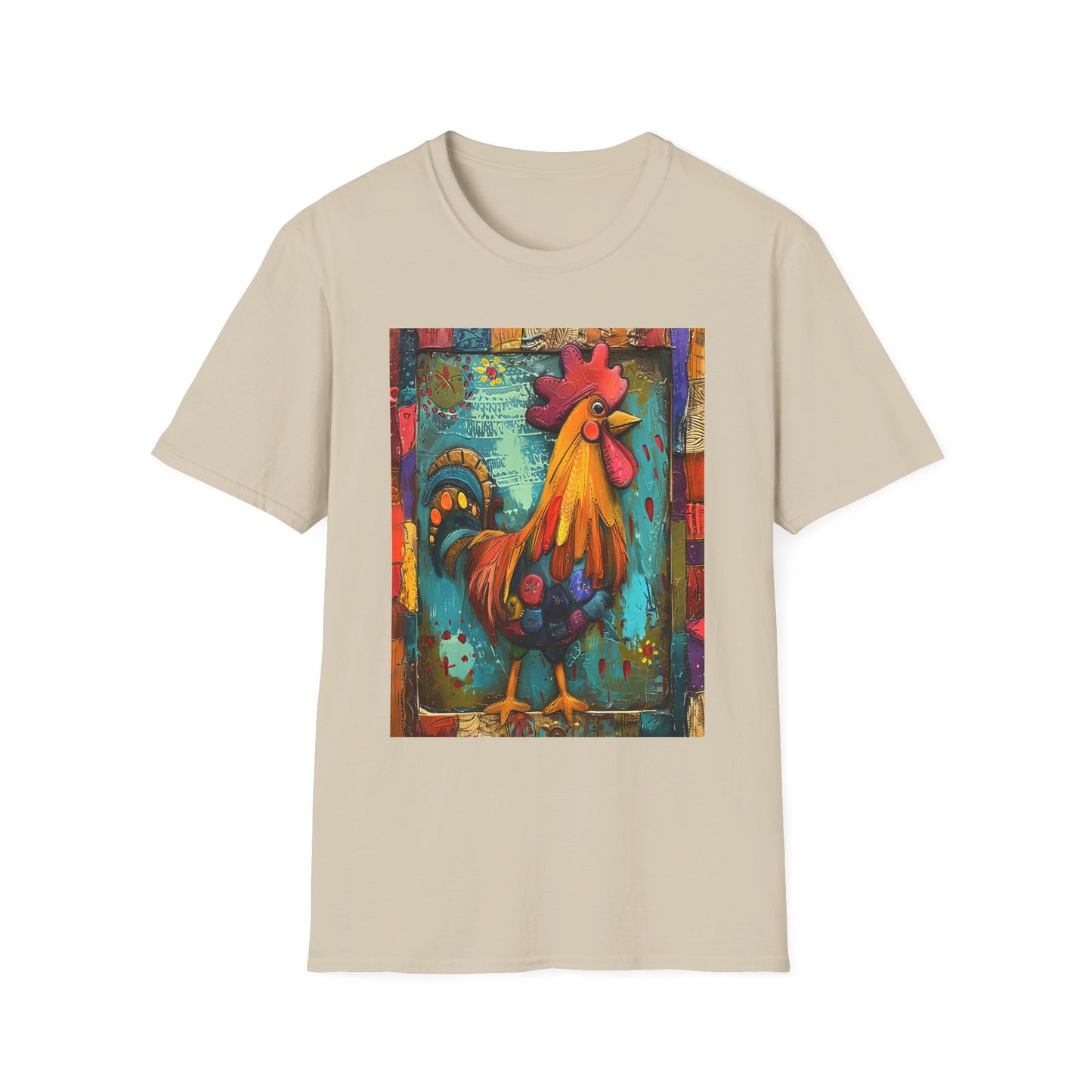 Sand | Unisex | Rooster Farmhouse T-Shirt - Colorful Rustic Rooster Art Tee
