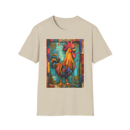 Sand | Unisex | Rooster Farmhouse T-Shirt - Colorful Rustic Rooster Art Tee
