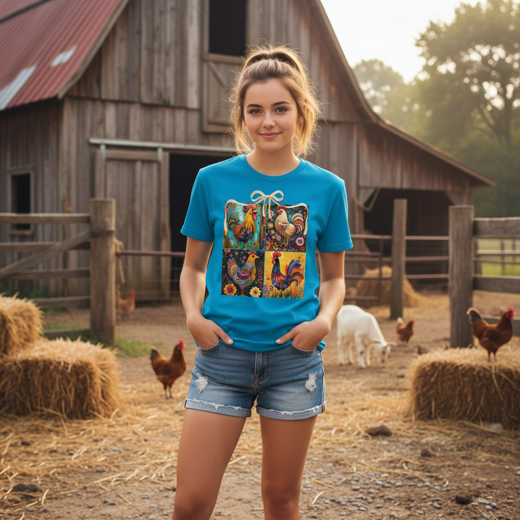 Sapphire | Unisex | Lifestyle | Rooster Foursquare  T-Shirt - Farmhouse Art 