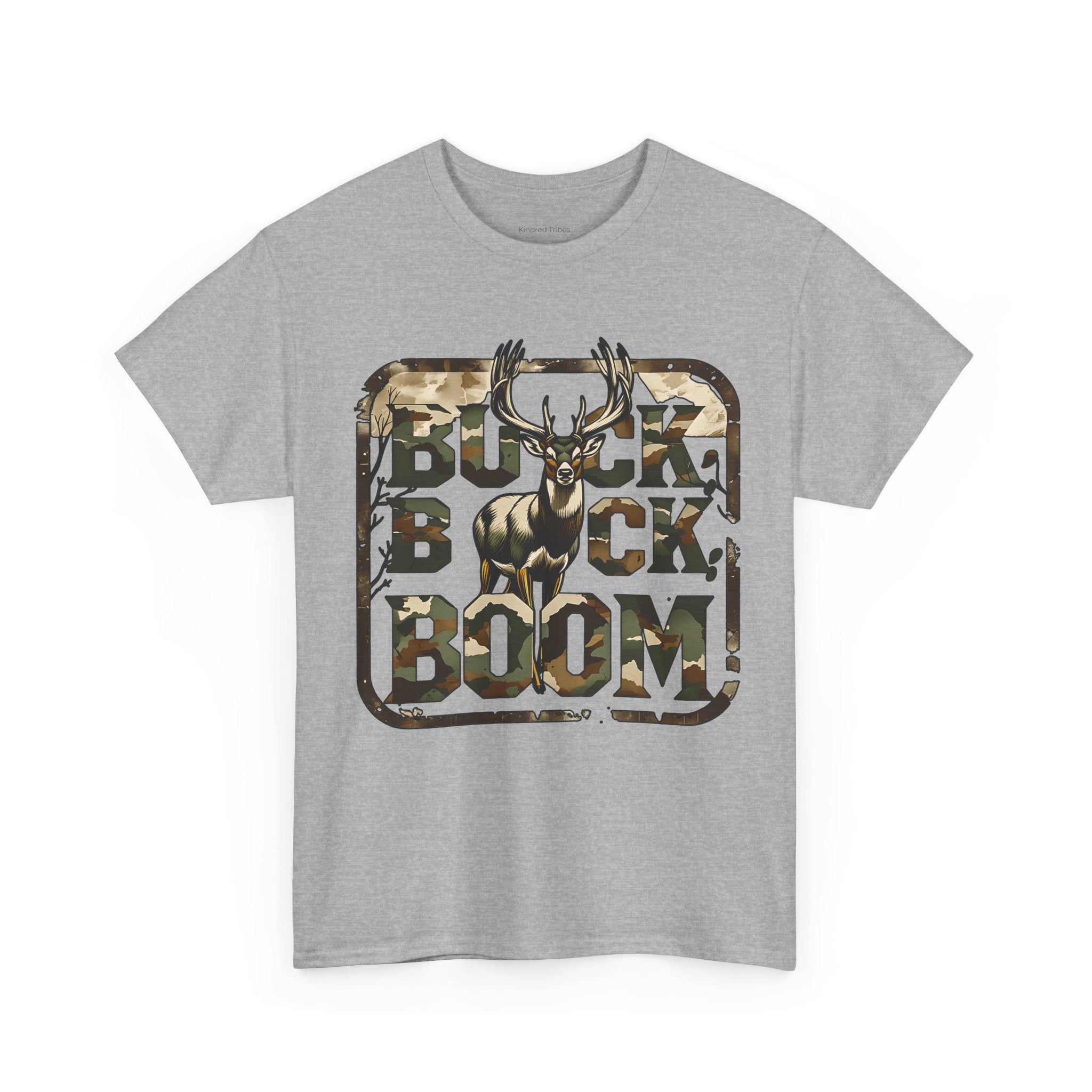 Sport Grey | Unisex | Buck Buck Boom! Camo Deer Hunting T-Shirt | Gift for Hunter