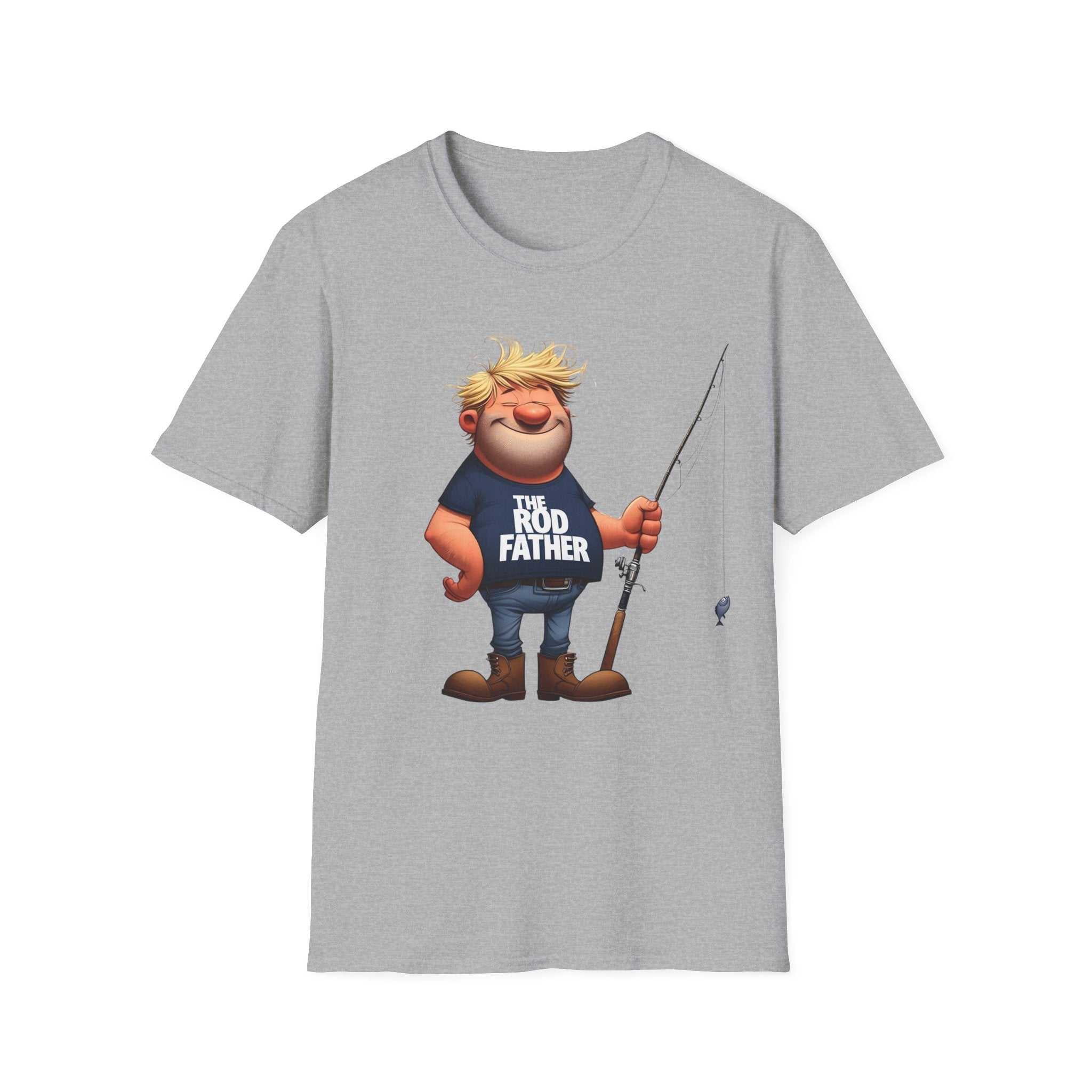 Sport Grey | Unisex | Cartoon Rodfather Fishing T-Shirt | Perfect Gift for Dad