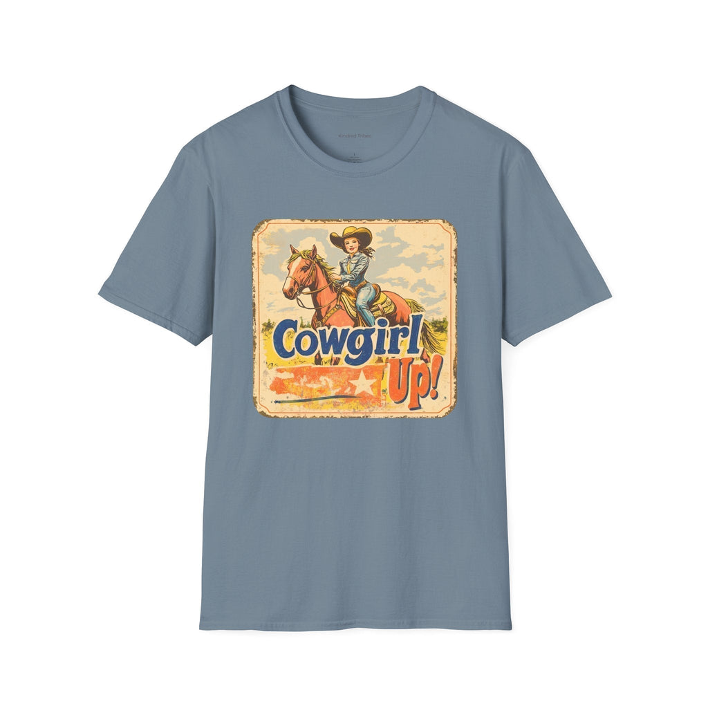 Stone Blue | Unisex | Cowgirl Up - Vintage Rodeo Poster T-Shirt