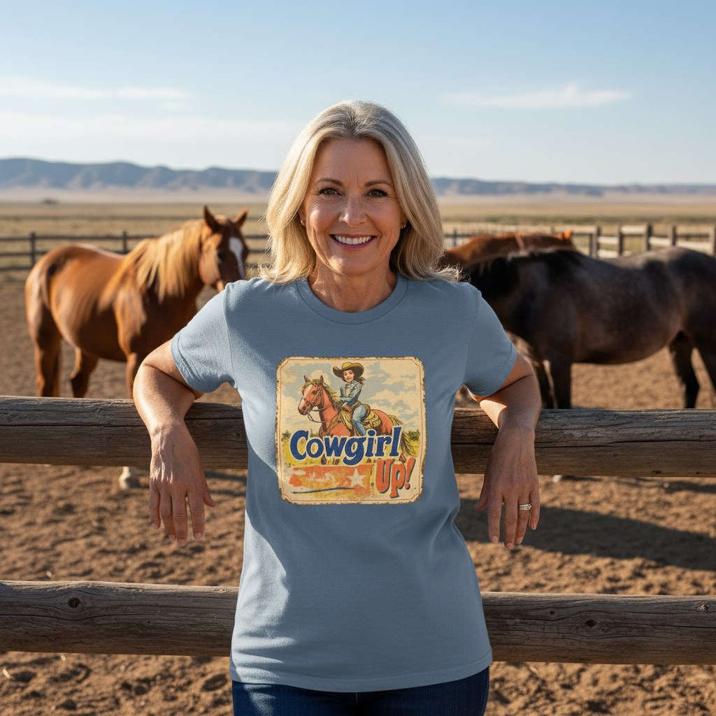 Stone Blue | Unisex | Lifestyle | Cowgirl Up Vintage Rodeo Poster Inspired T-Shirt - Western spirit