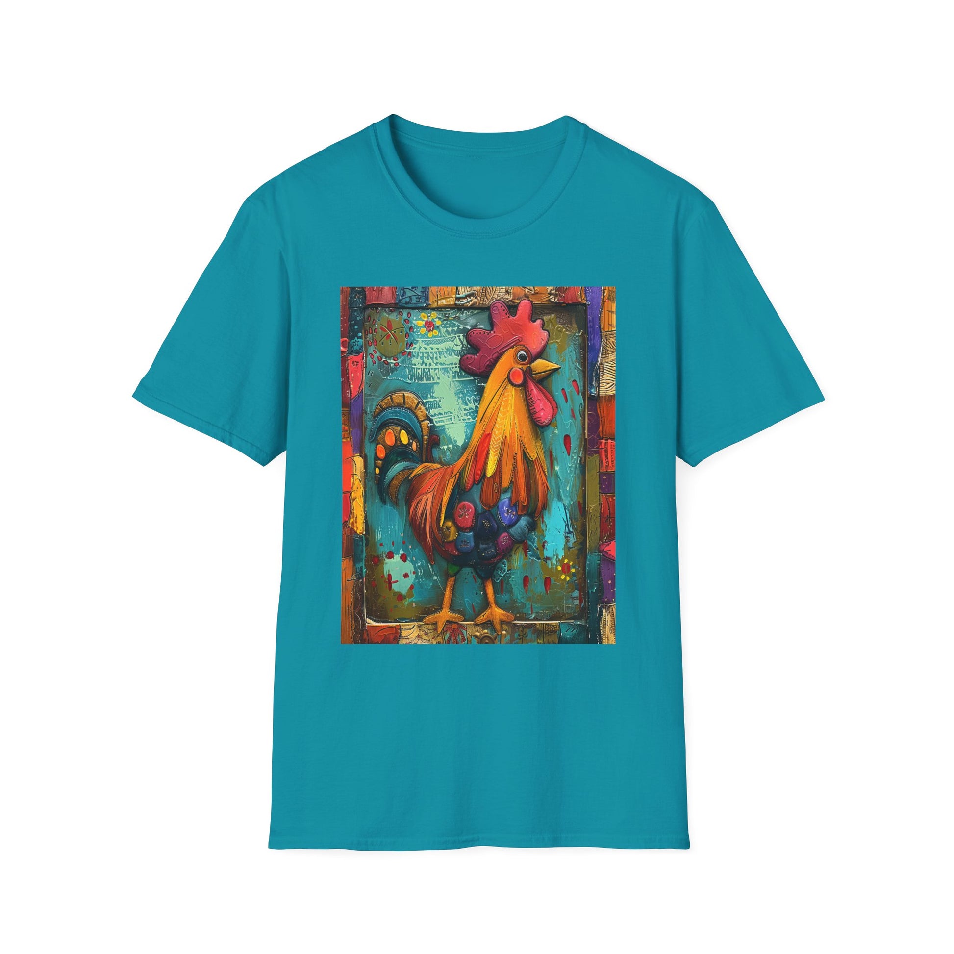 Tropical Blue | Unisex | Rooster Farmhouse T-Shirt - Colorful Rustic Rooster Art Tee