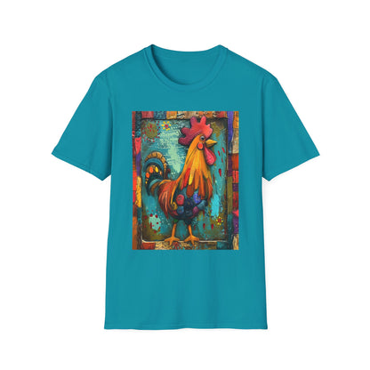 Tropical Blue | Unisex | Rooster Farmhouse T-Shirt - Colorful Rustic Rooster Art Tee