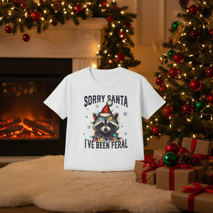 White Sorry Santa Feral Raccoon T-Shirt - Funny Christmas Humor Tee