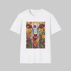 White | Unisex | Colorful Floral Cow T-Shirt - Vibrant Folk Art Farm Animal Tee