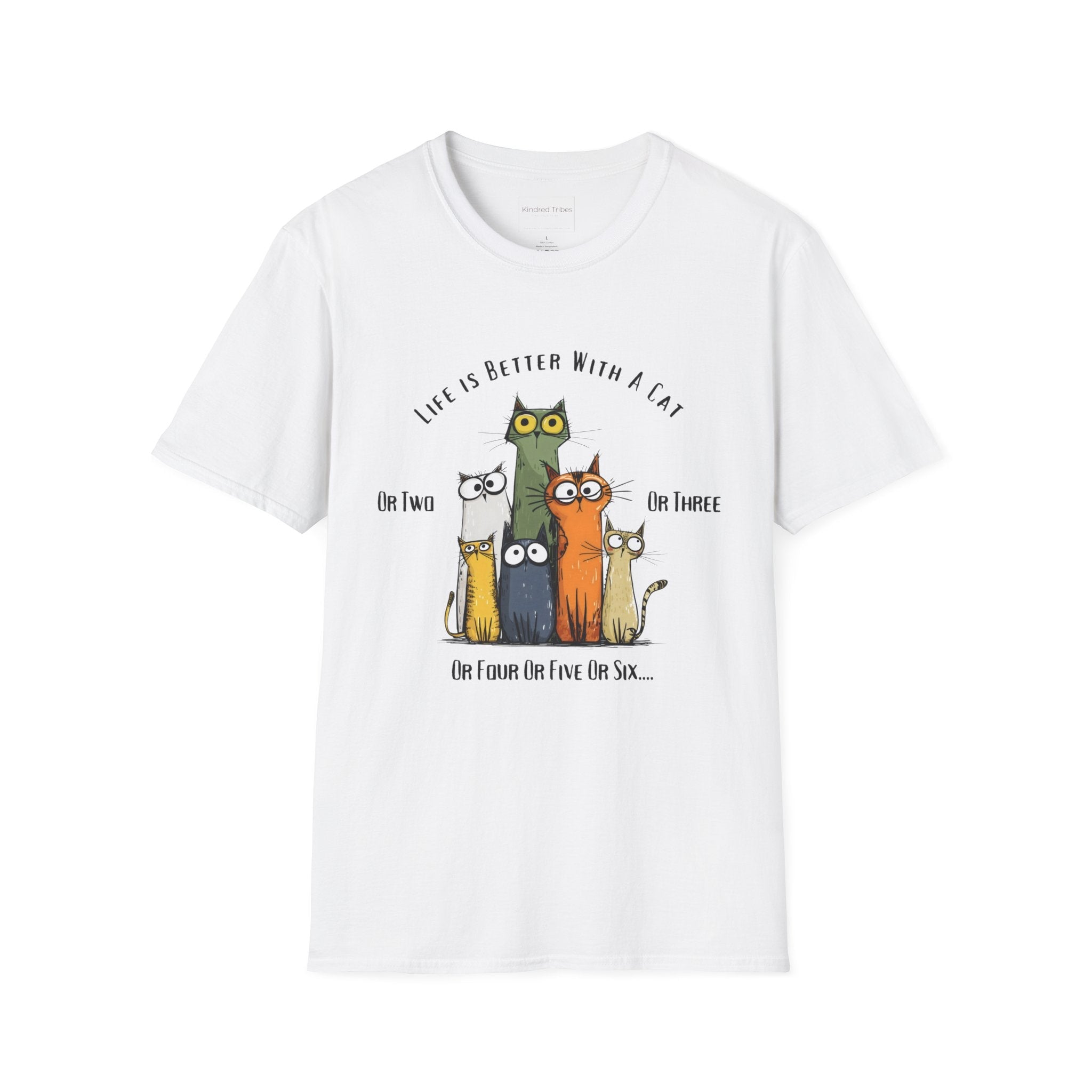 White | Unisex | Life Is Better With a Cat - Graphic T-Shirt (Six Cats) | Gift for Cat Lovers