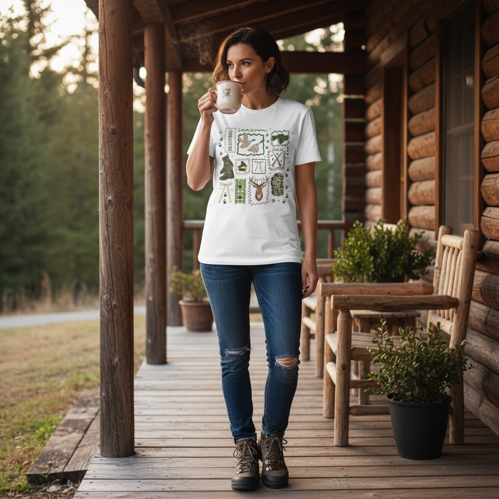 White | Unisex | Lifestyle | Outdoor Adventure Patchwork T-Shirt | Gift for Her