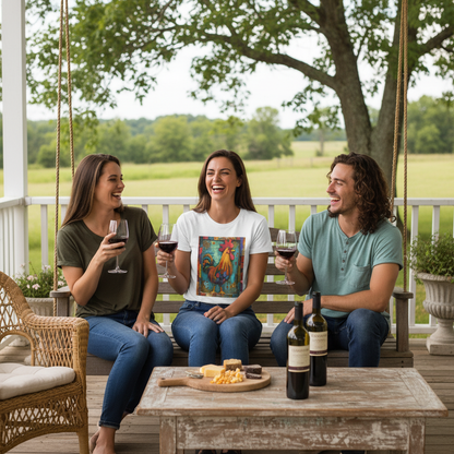 White | Unisex | Lifestyle | Rooster Farmhouse T-Shirt - Colorful Rustic Rooster Art Tee