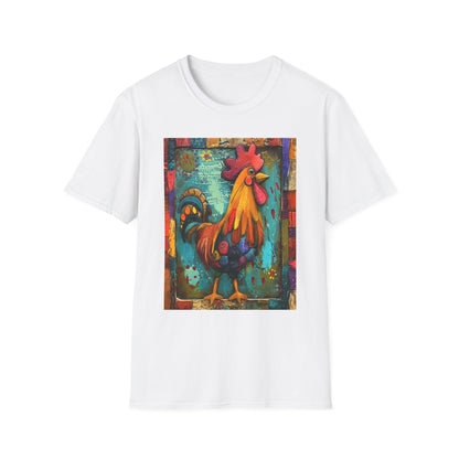 White | Unisex | Rooster Farmhouse T-Shirt - Colorful Rustic Rooster Art Tee