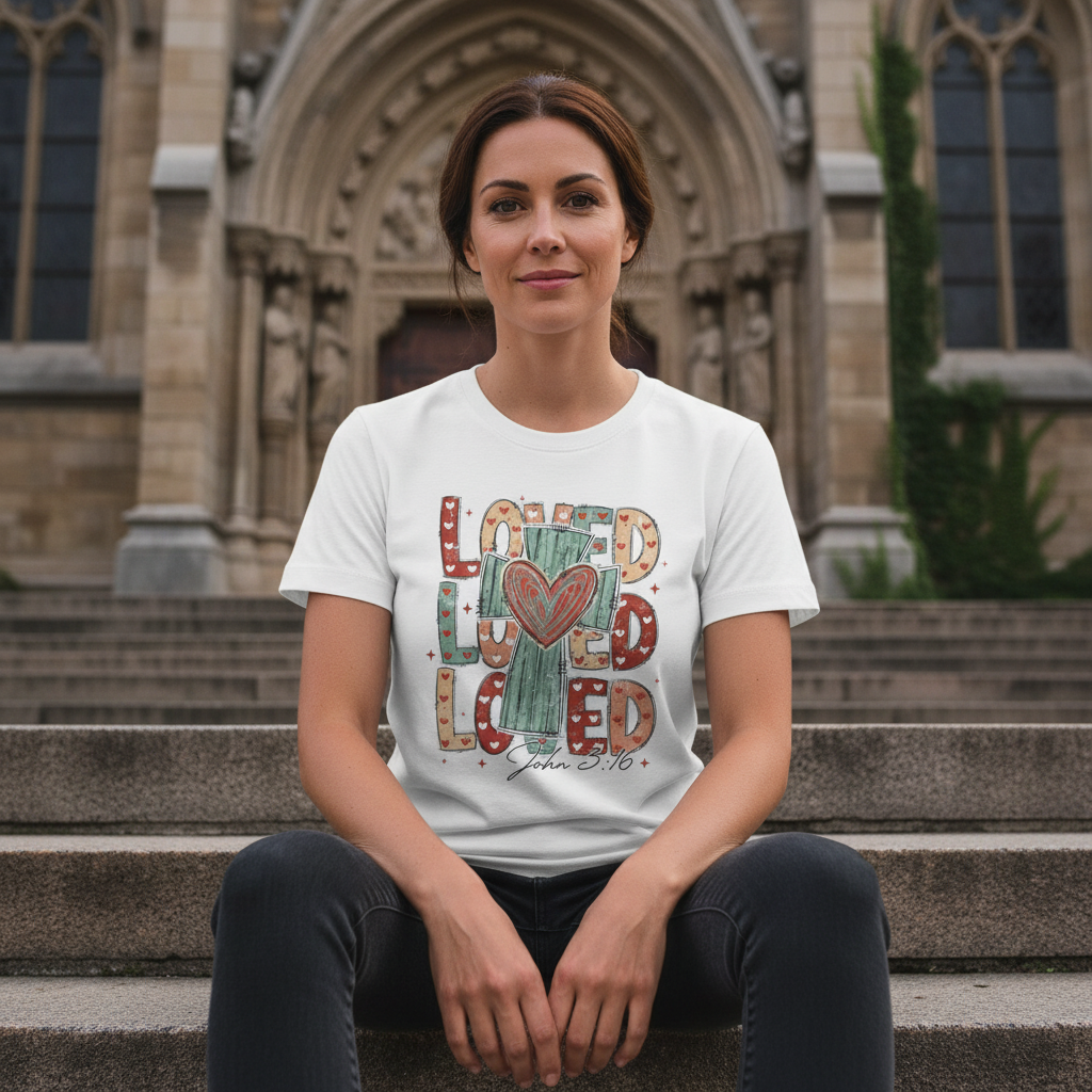Loved Cross Heart T-Shirt — John 3:16 Christian Faith Tee