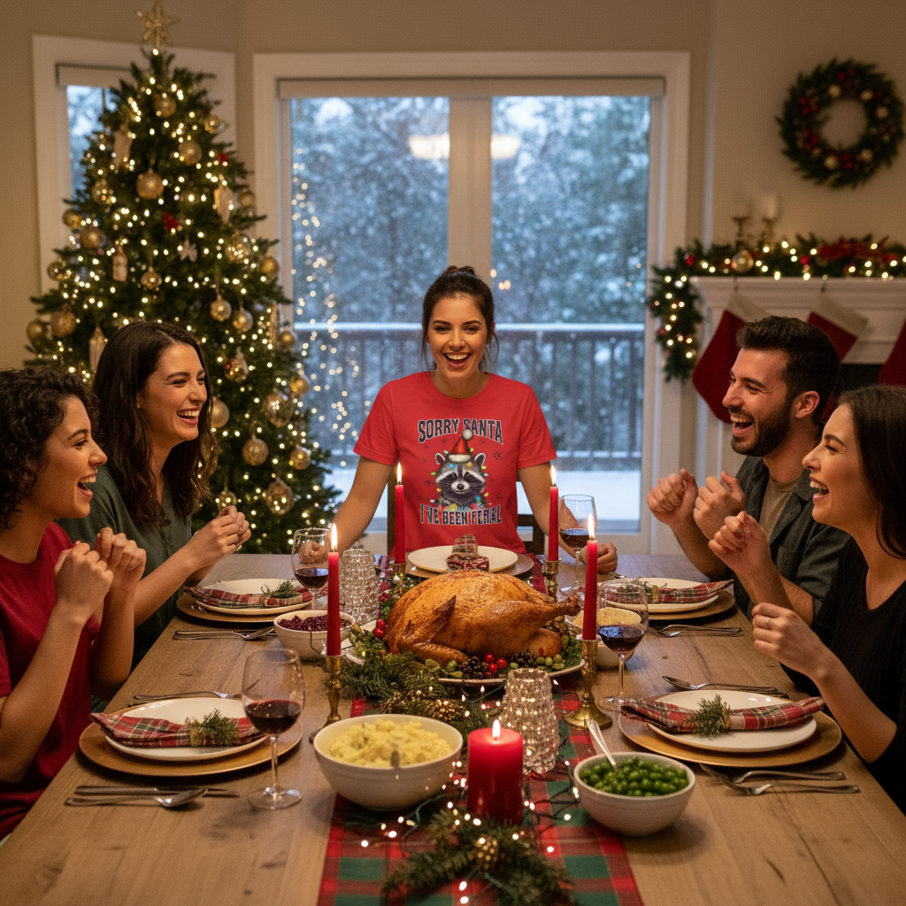 White Sorry Santa Feral Raccoon T-Shirt - Funny Christmas Humor Tee