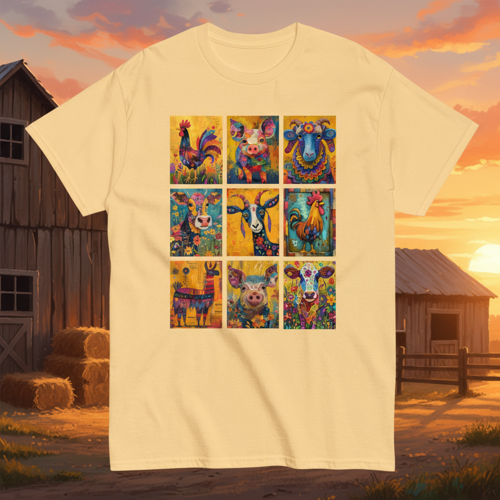 Yellow Haze Unisex Quirky Barnyard Crew T-shirt