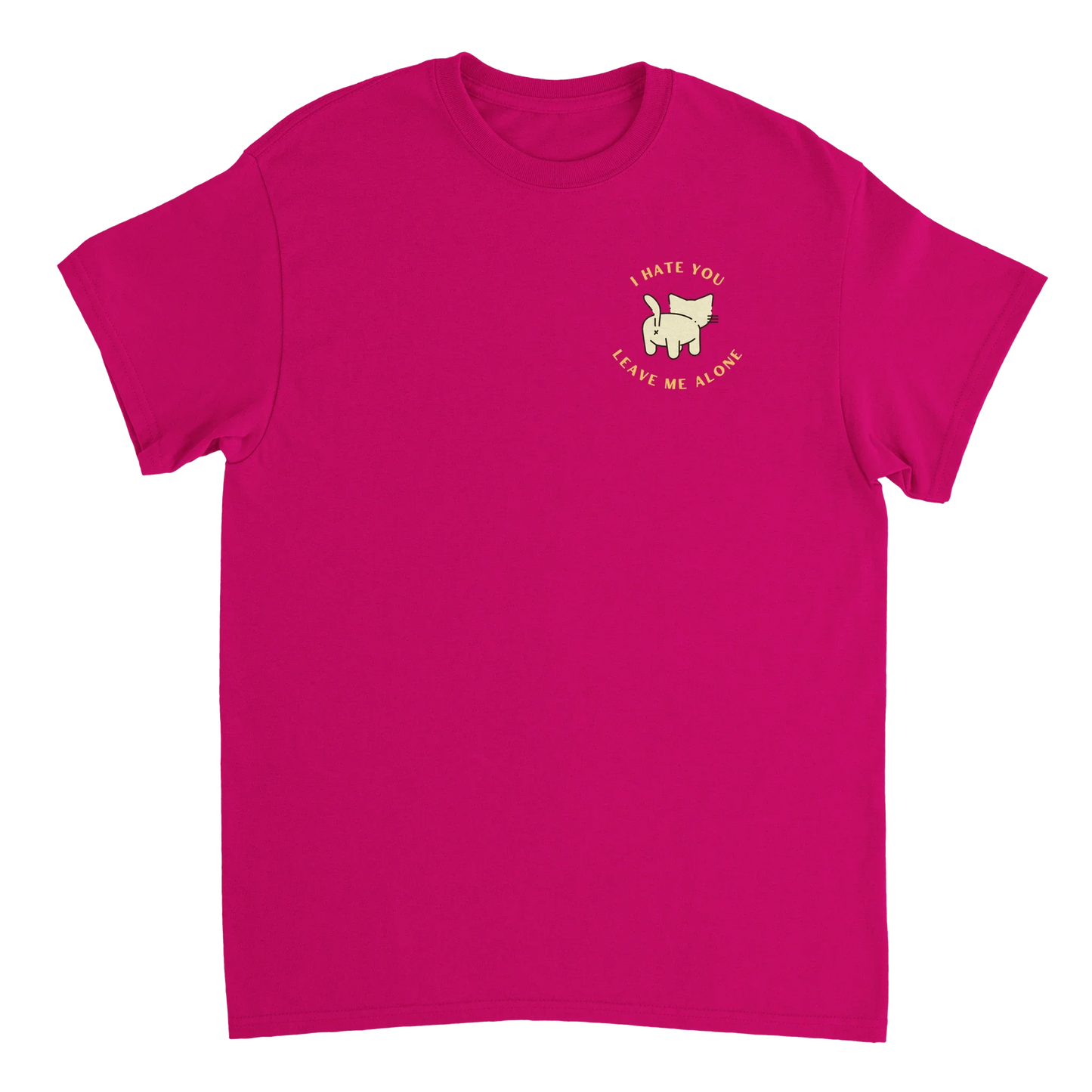 Stay Away Cat T-Shirt with cute cat behind and sassy sayings in bright pink cotton