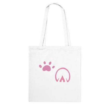 Easily Distracted By Horses and Dogs eco-friendly white cotton tote bag with pink paw prints and reinforced handles